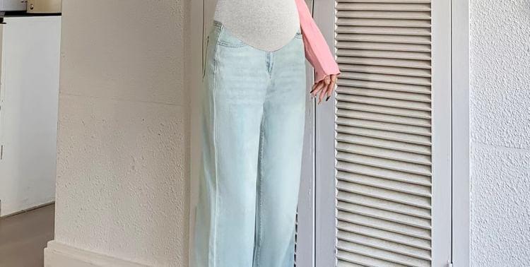 Maternity High Waist Washed Straight Leg Jeans Product Image