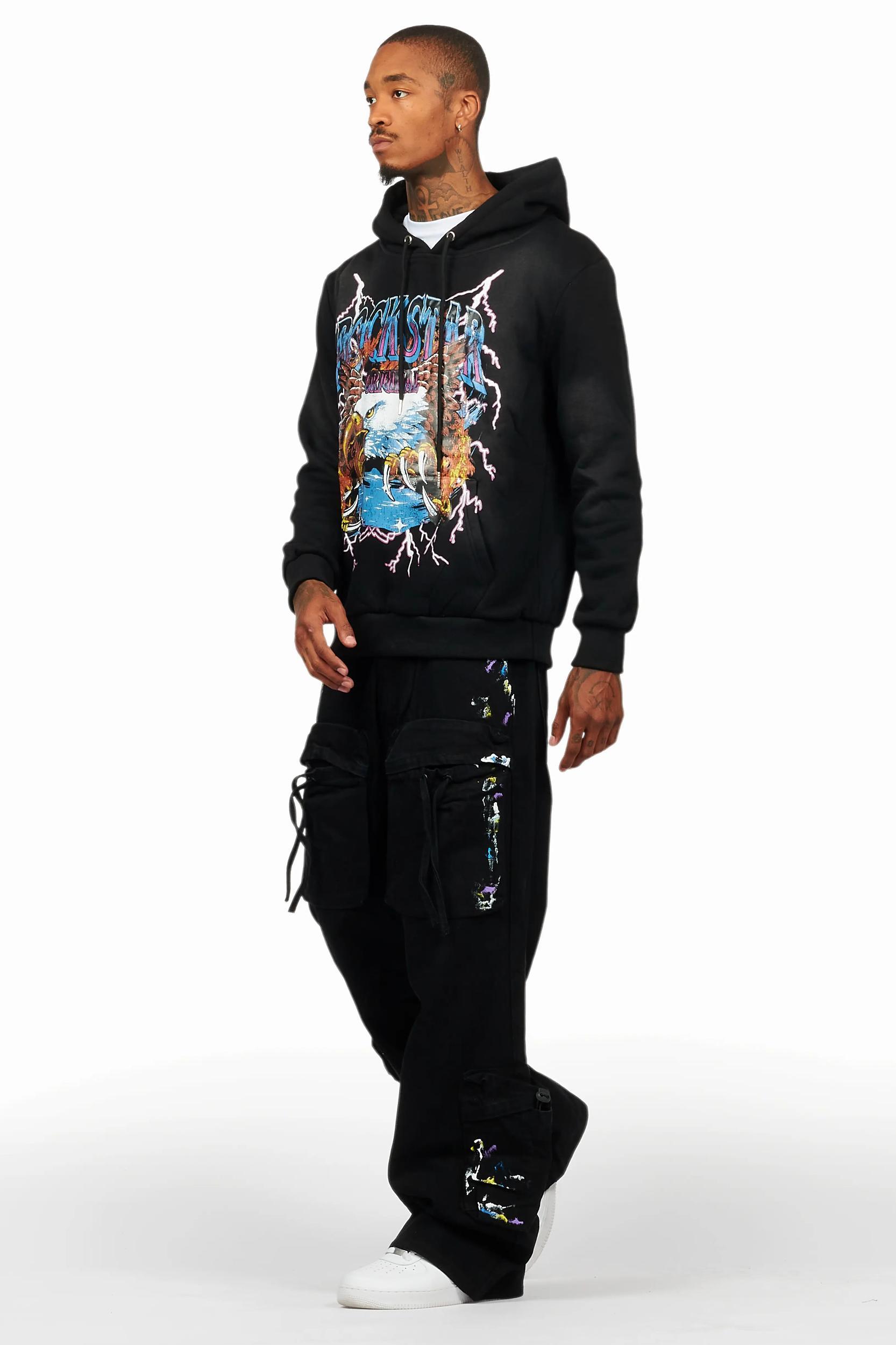 Darken Black Hoodie/Baggy Fit Cargo Jean Set Male Product Image