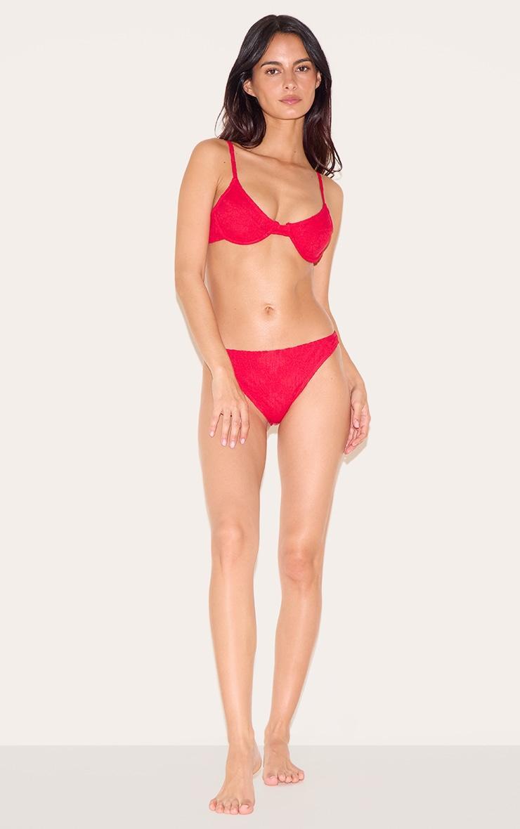 Red Textured Floral Underwired Bikini Top Product Image