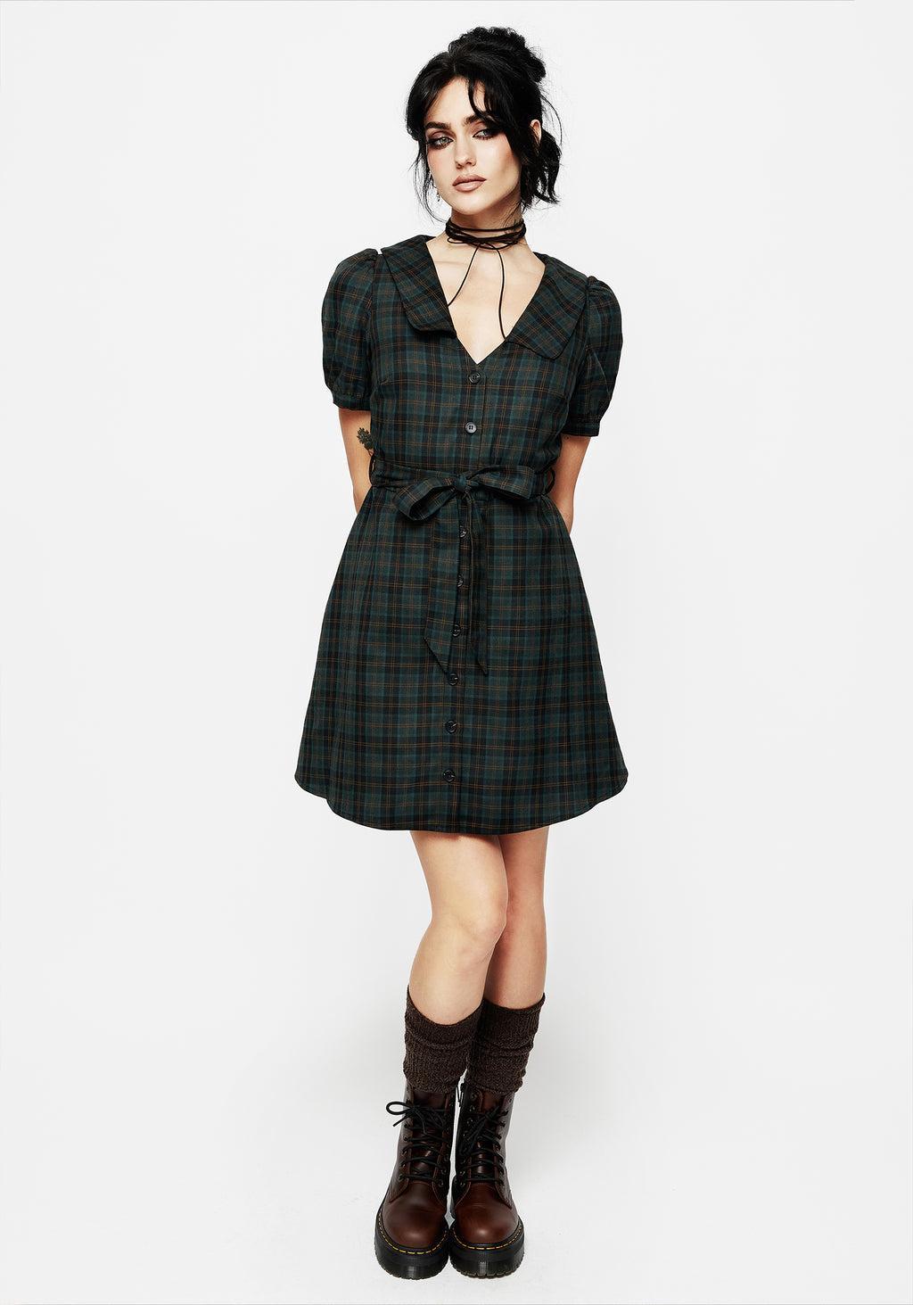 Nightingale Check Collar Mini Shirt Dress Product Image