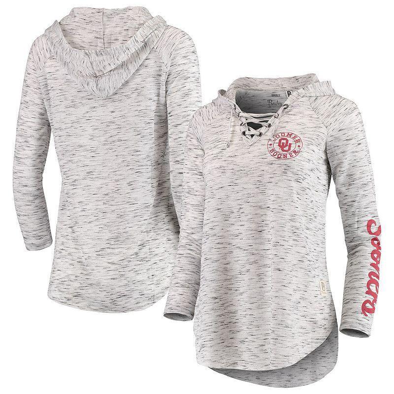 Womens Pressbox Gray Oklahoma Sooners Space Dye Lace-Up V-Neck Long Sleeve T-Shirt Product Image