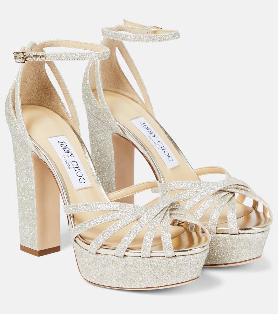 JIMMY CHOO 120mm Isra Leather Platform Sandals In Latte Product Image