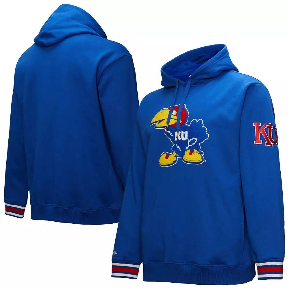 Men's Mitchell & Ness Royal Kansas Jayhawks Chainstich Fleece Pullover Hoodie, Size: Large, Blue Product Image