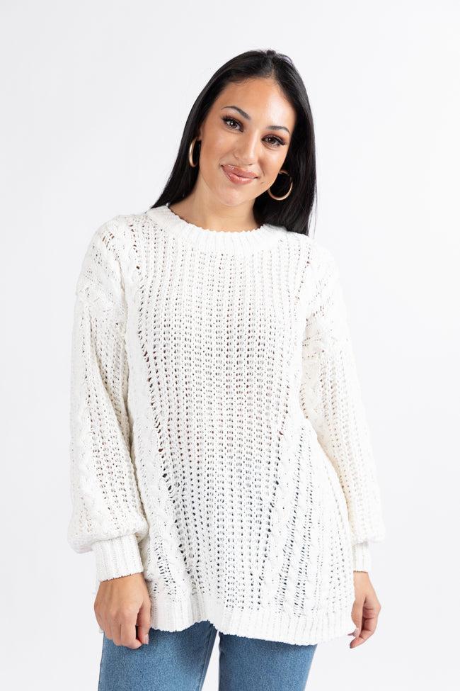 Wide Open Spaces Ivory Oversized Chenille Crew Neck Sweater Product Image