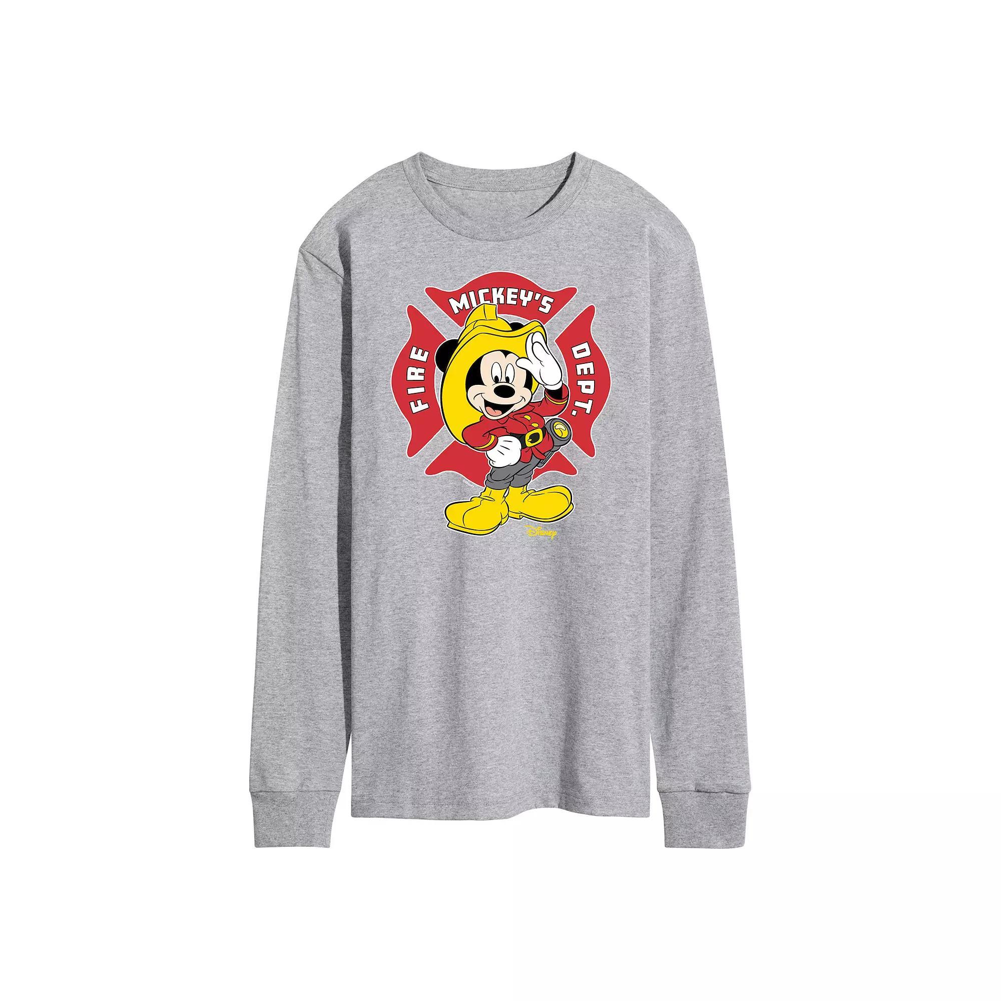 Disney's Mickey Mouse Men's Fire Dept. Badge Long Sleeve Graphic Tee,  Product Image
