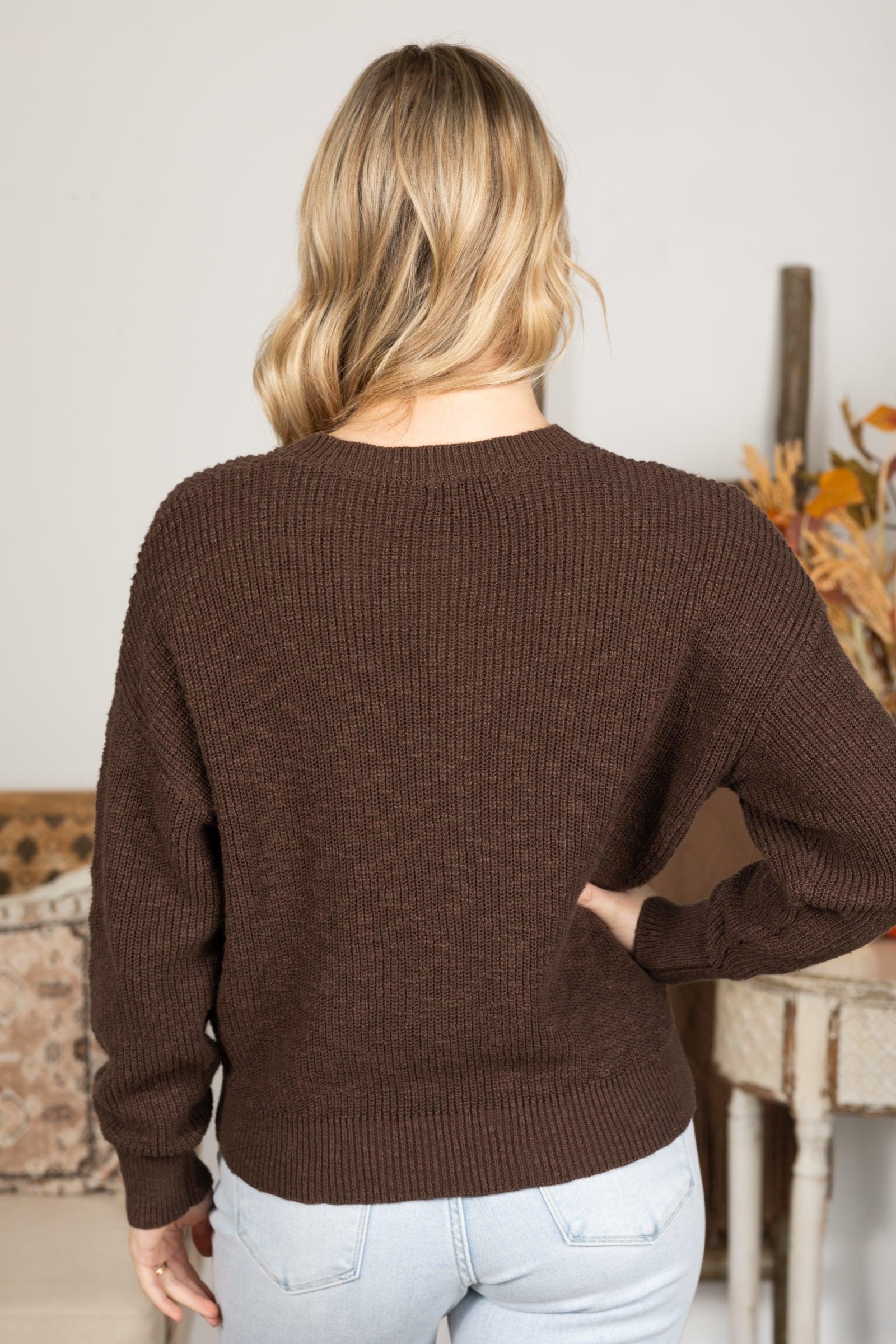 Brown Cotton Button Front Sweater Product Image