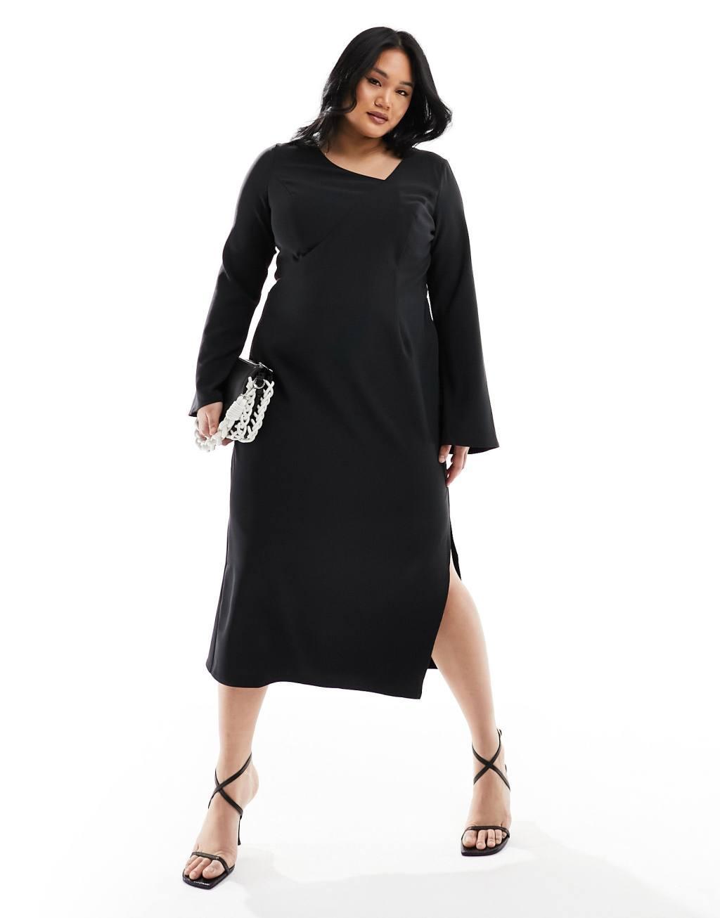 Pretty Lavish Curve long sleeve midaxi dress in black Product Image