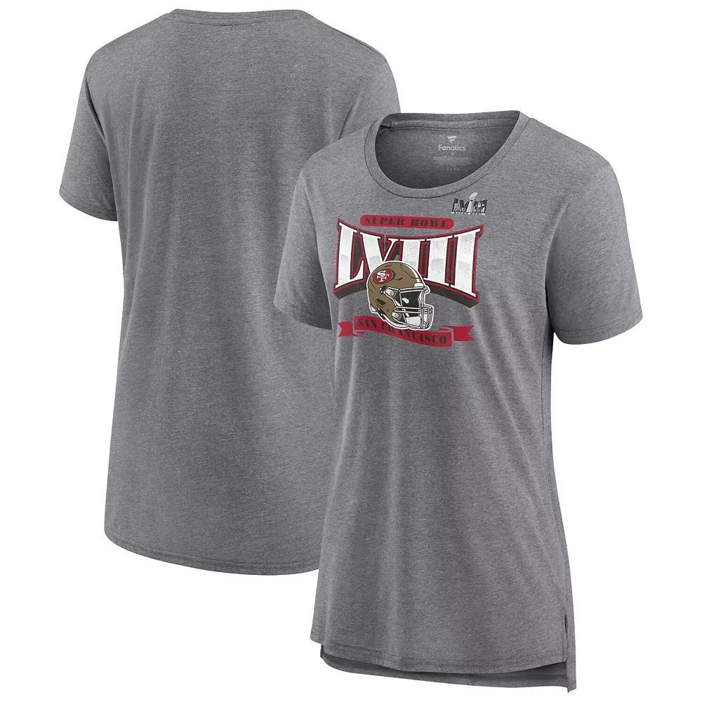 Women's Fanatics Branded  Heather Gray San Francisco 49ers Super Bowl LVIII Our Pastime Tri-Blend Scoop Neck T-Shirt, Size: Large, Grey Product Image