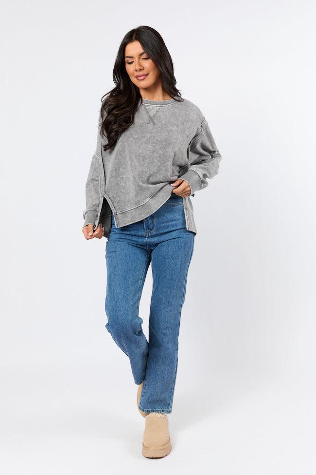 Around Town Charcoal Acid Wash Knit Pullover Product Image