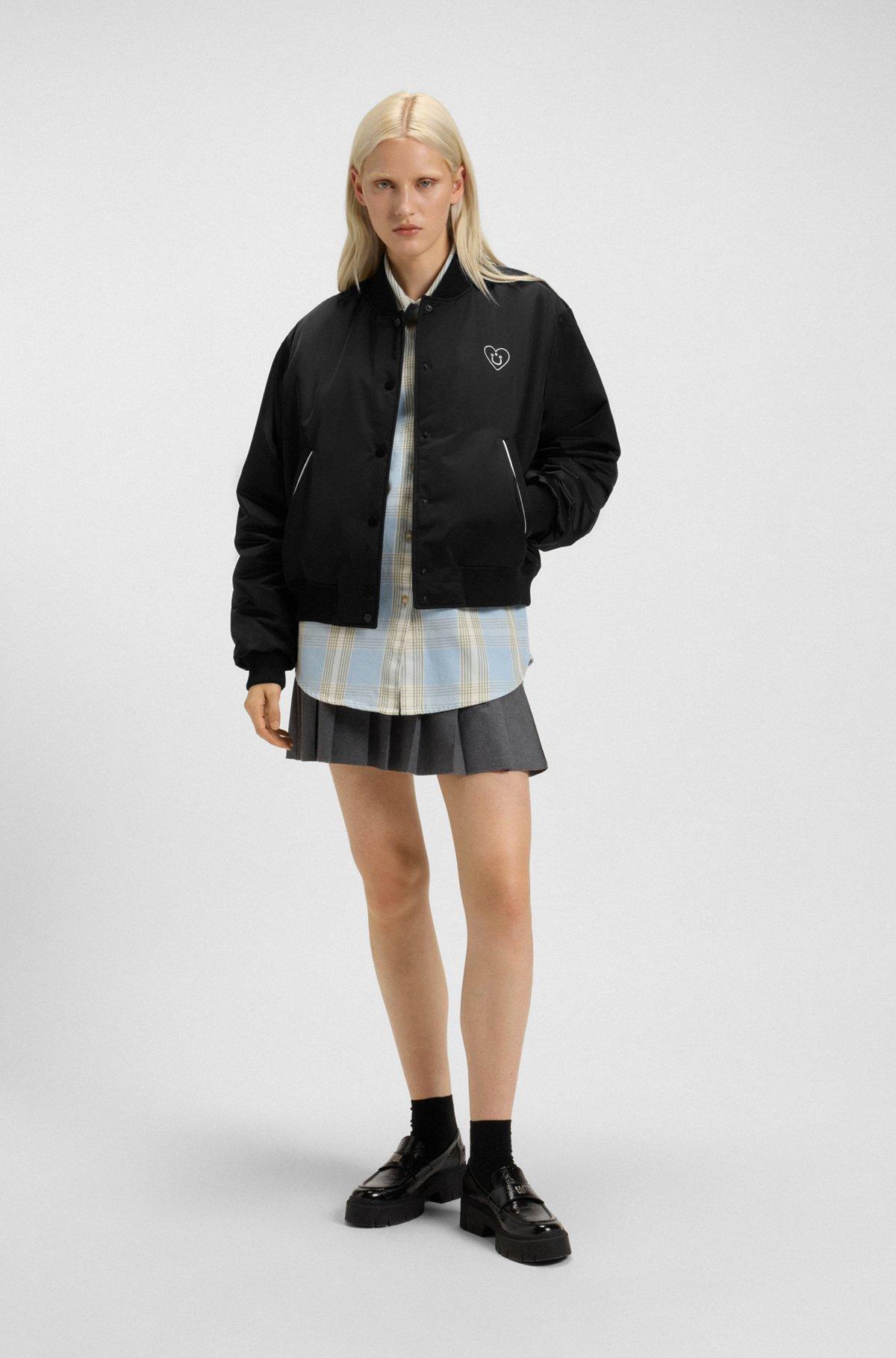 Padded varsity-style jacket with Happy HUGO logos Product Image