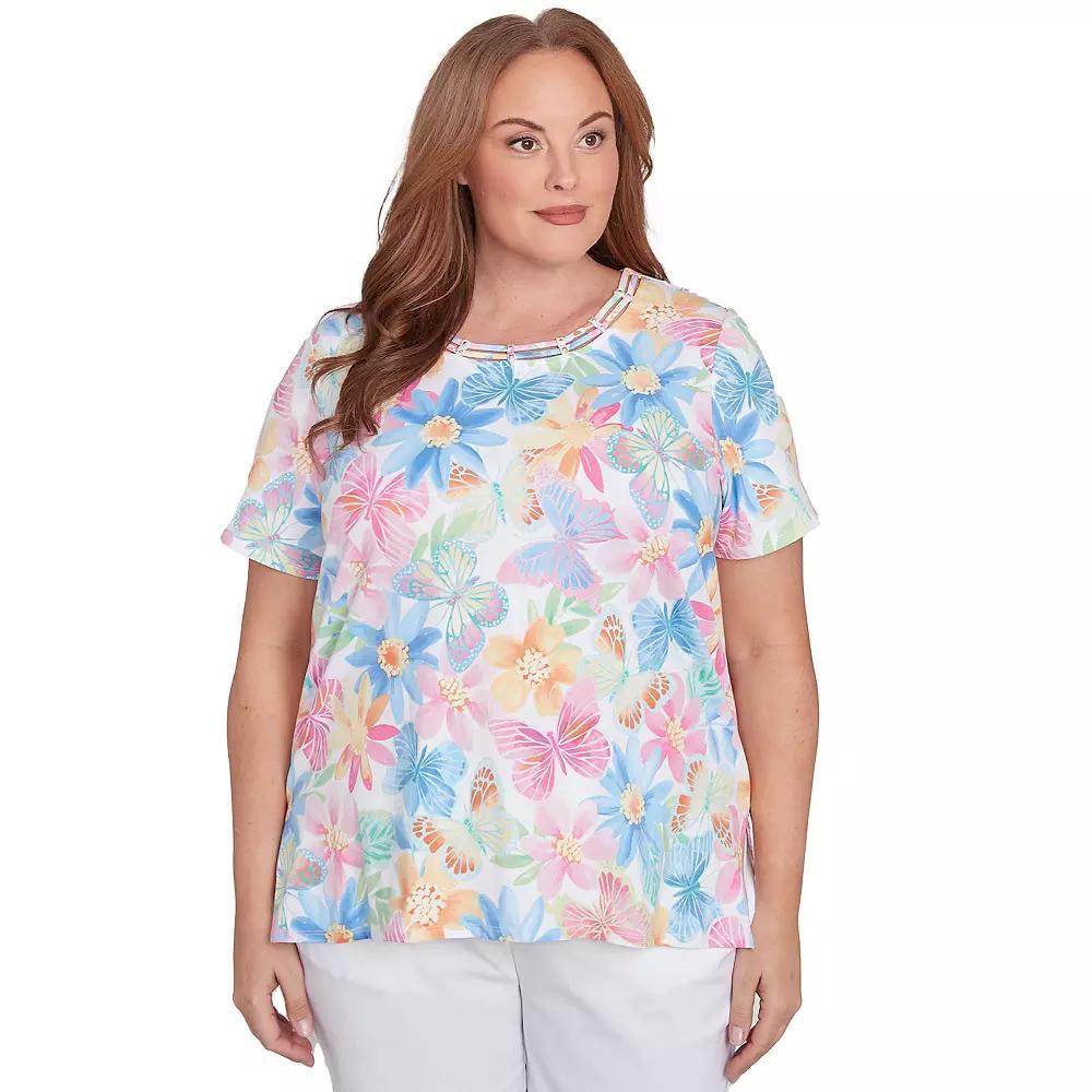 Plus Size Alfred Dunner Spring Butterfly Crewneck Top, Womens Product Image