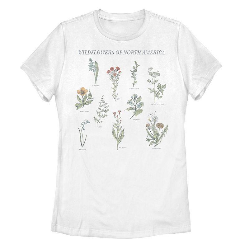 Juniors' Wildflowers Of North America Tee, Girl's, Size: Medium, White Product Image