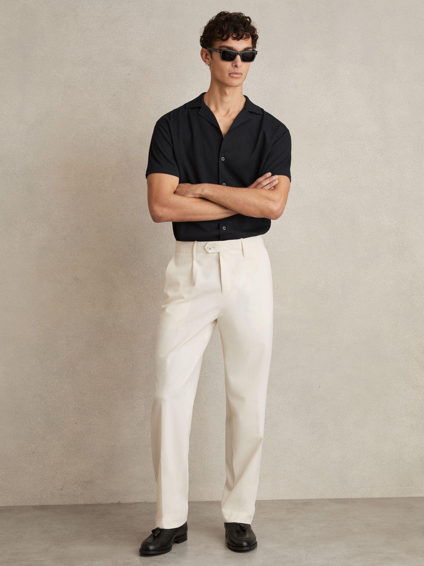 Textured Crepe Cuban Collar Shirt in Navy Product Image