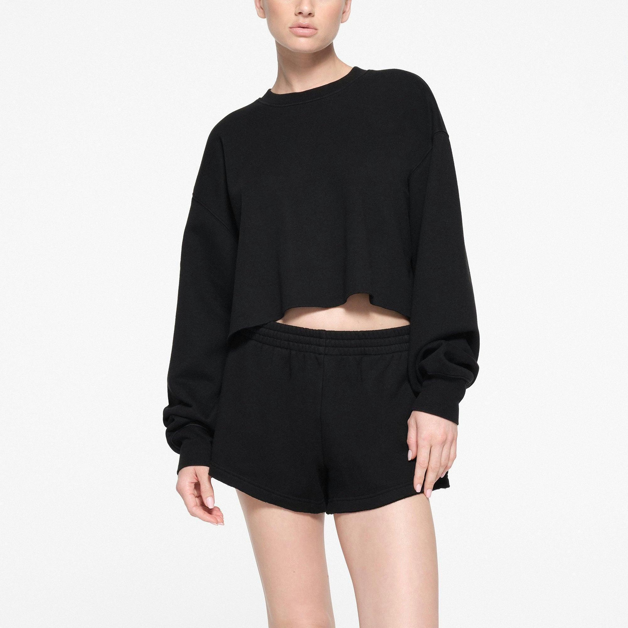 COTTON FLEECE CROPPED CREWNECK | ONYX Product Image