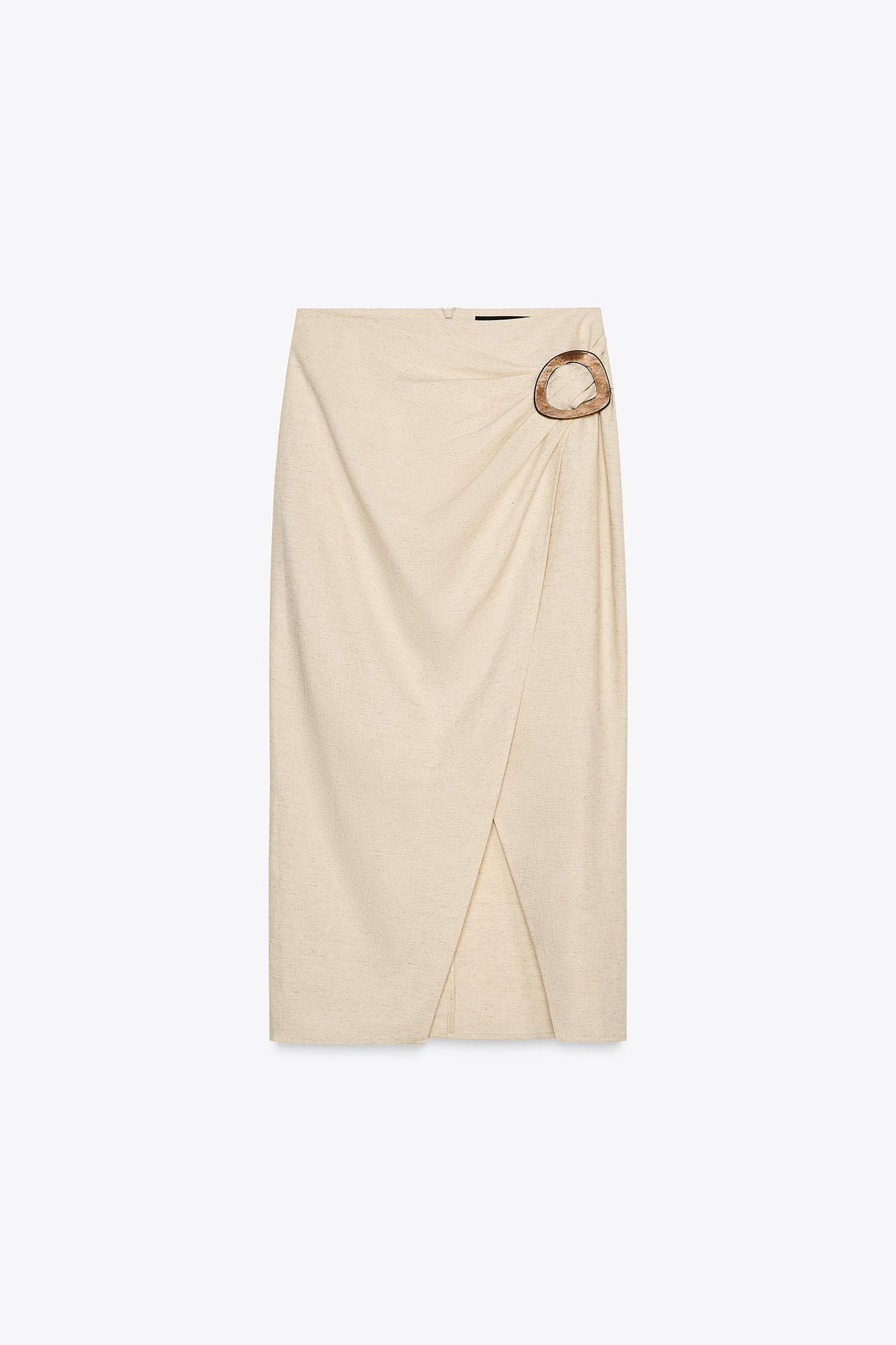 LINEN BUCKLE MIDI SKIRT Product Image