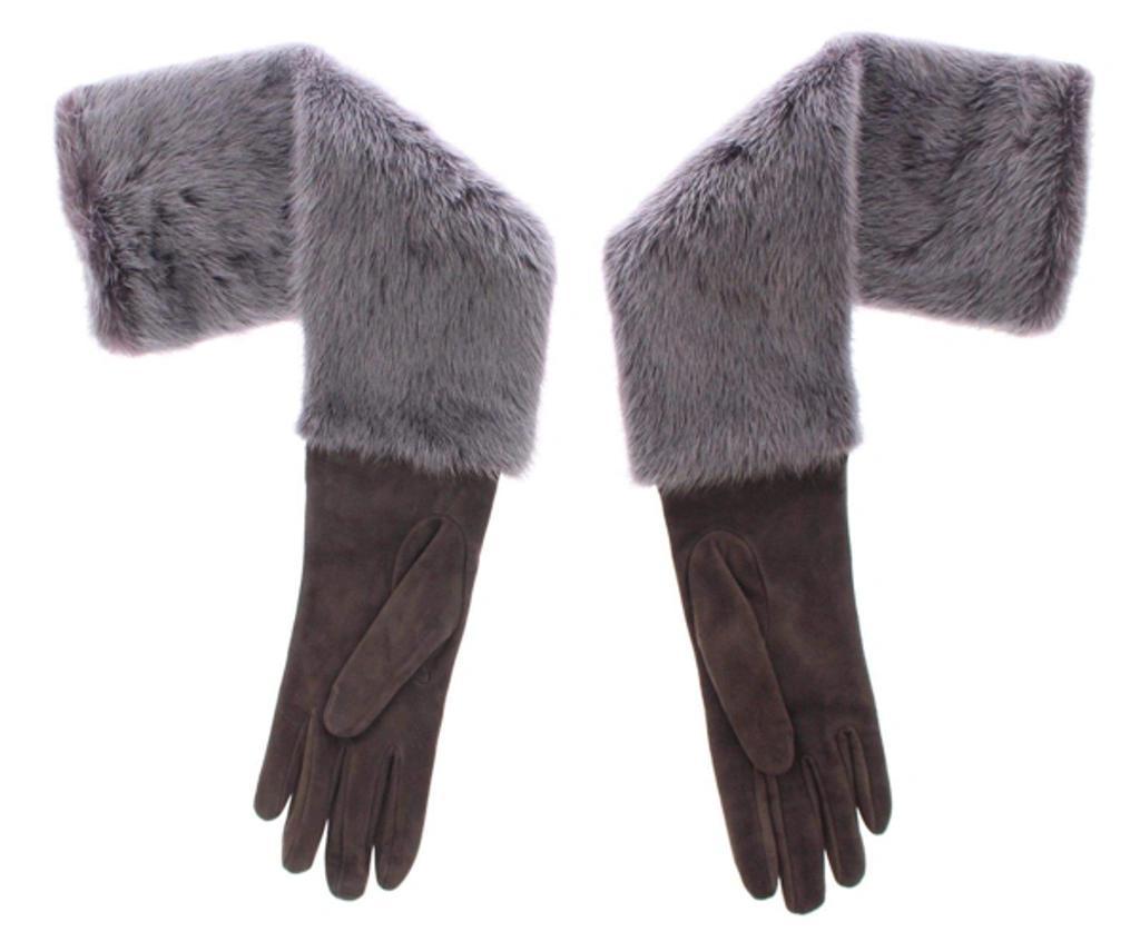 DOLCE & GABBANA Gray Mink Fur Lambskin Suede Leather Gloves Product Image