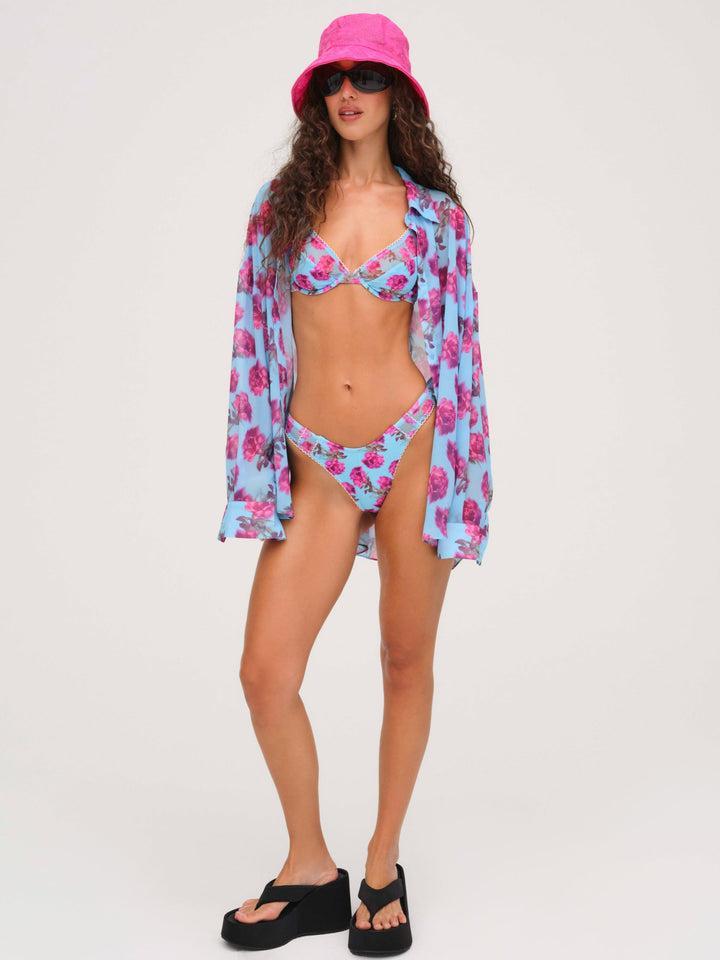 Floral Stems Button-Down Top — Blue Product Image