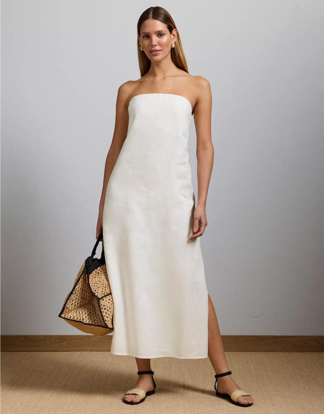 AE77 Premium Strapless Linen Midi Dress Product Image