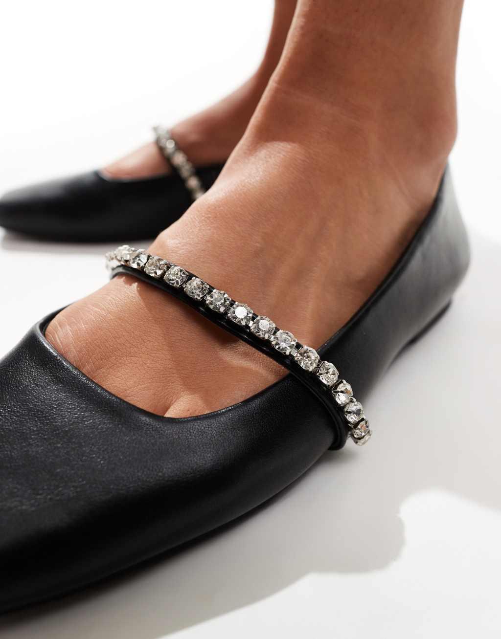 ASOS DESIGN Layla embellished mary jane ballet flats in black Product Image