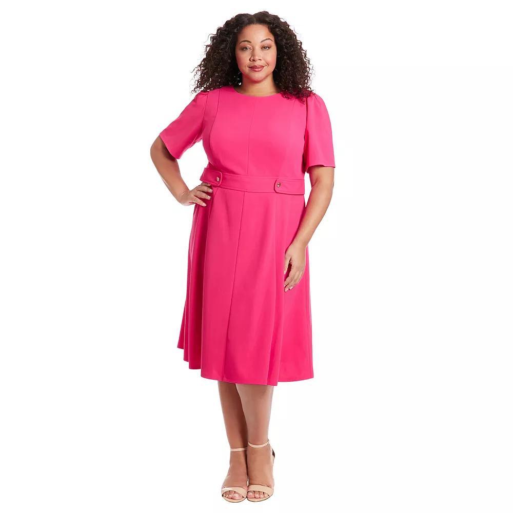 Plus Size London Times Short Sleeve Fit & Flare Midi Dress, Women's, Size: 20 W, Bright Pink Product Image
