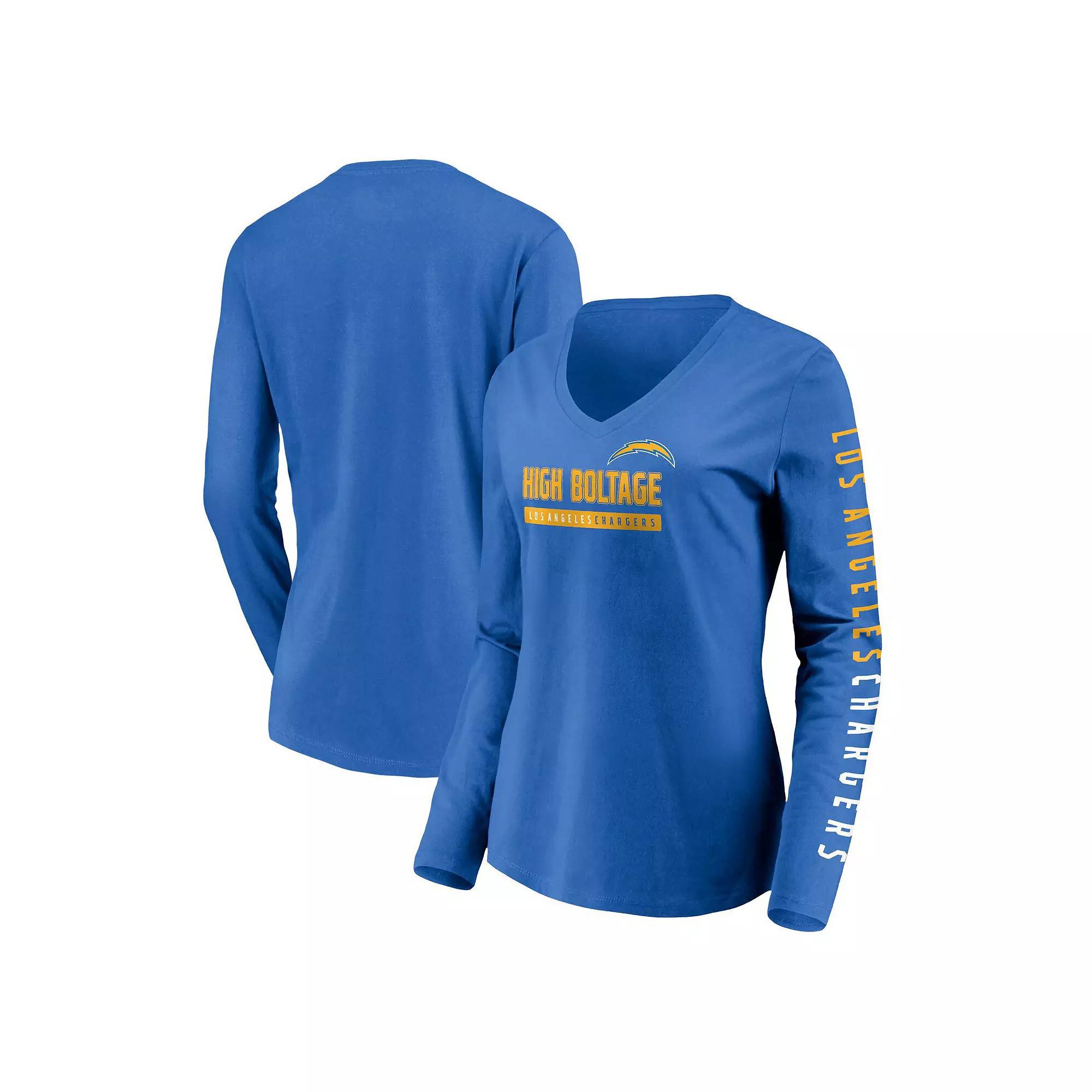 Women's Fanatics Powder Blue Los Angeles Chargers Slogan V-Neck Long Sleeve T-Shirt,  Product Image