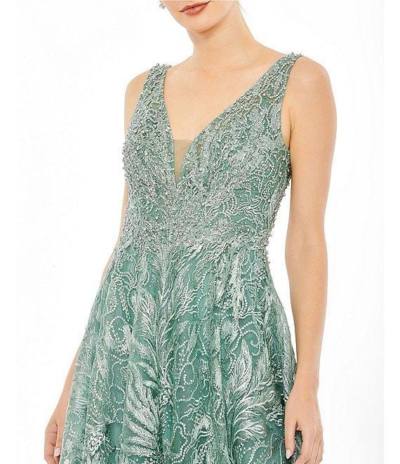 Mac Duggal Embroidered V-Neck Sleeveless Dress Product Image