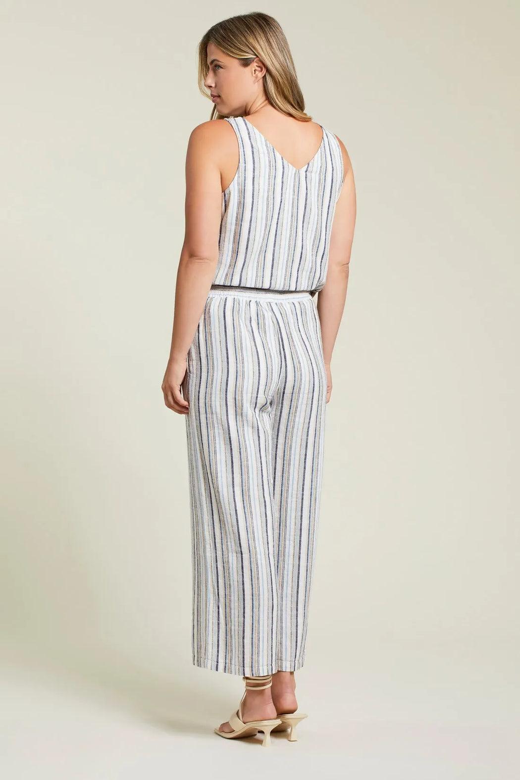 LINEN BLEND STRIPED FLOWY PANTS Product Image