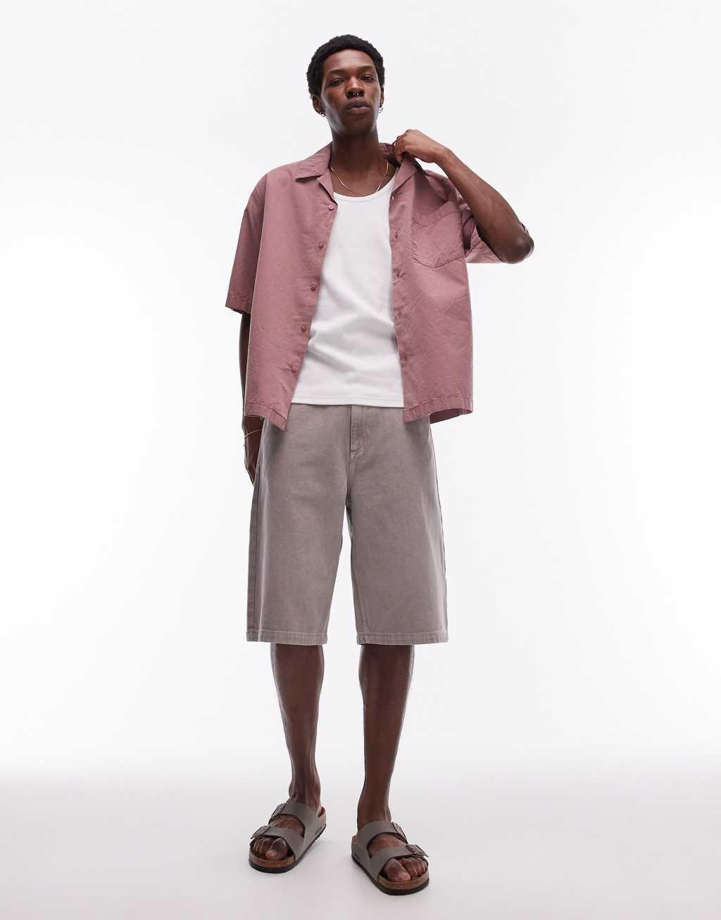 Topman short sleeve relaxed washed shirt in pink Product Image