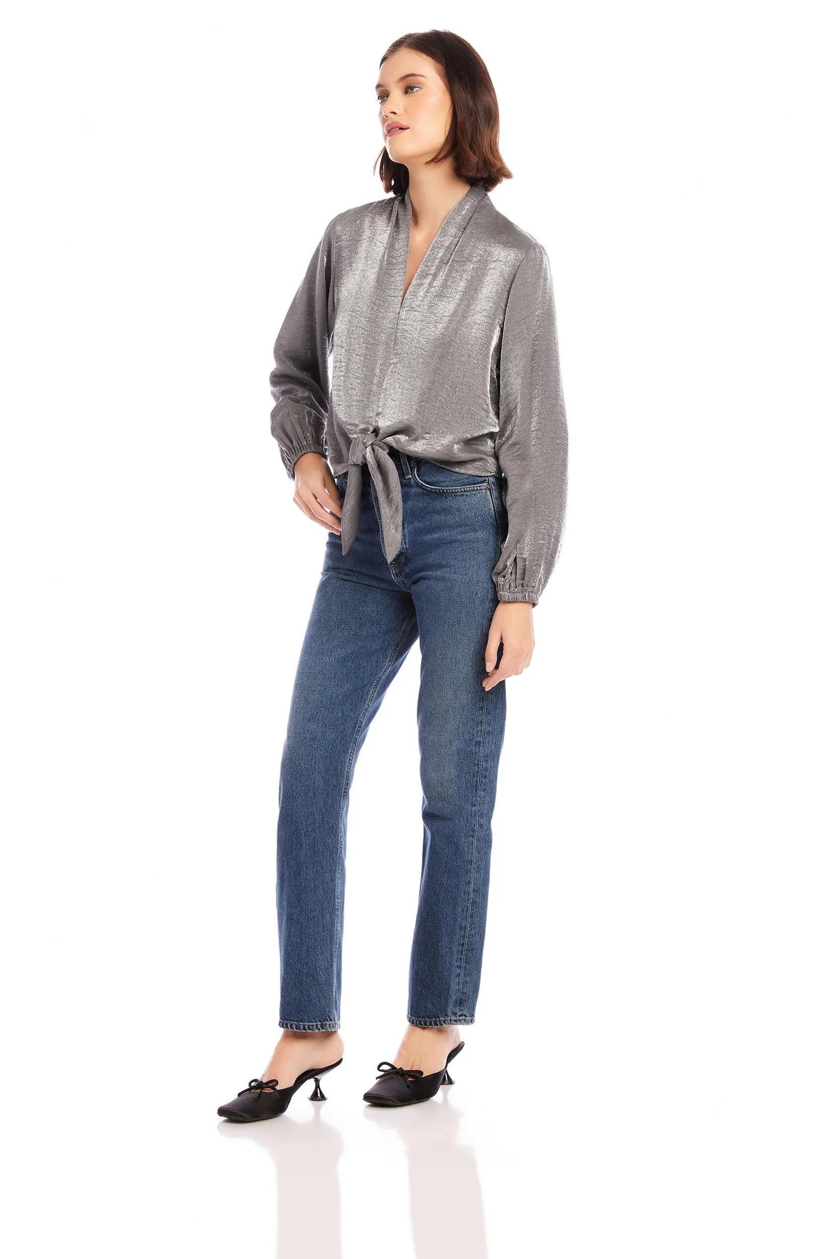 Scarlet Tie-Front Top - Gray Product Image