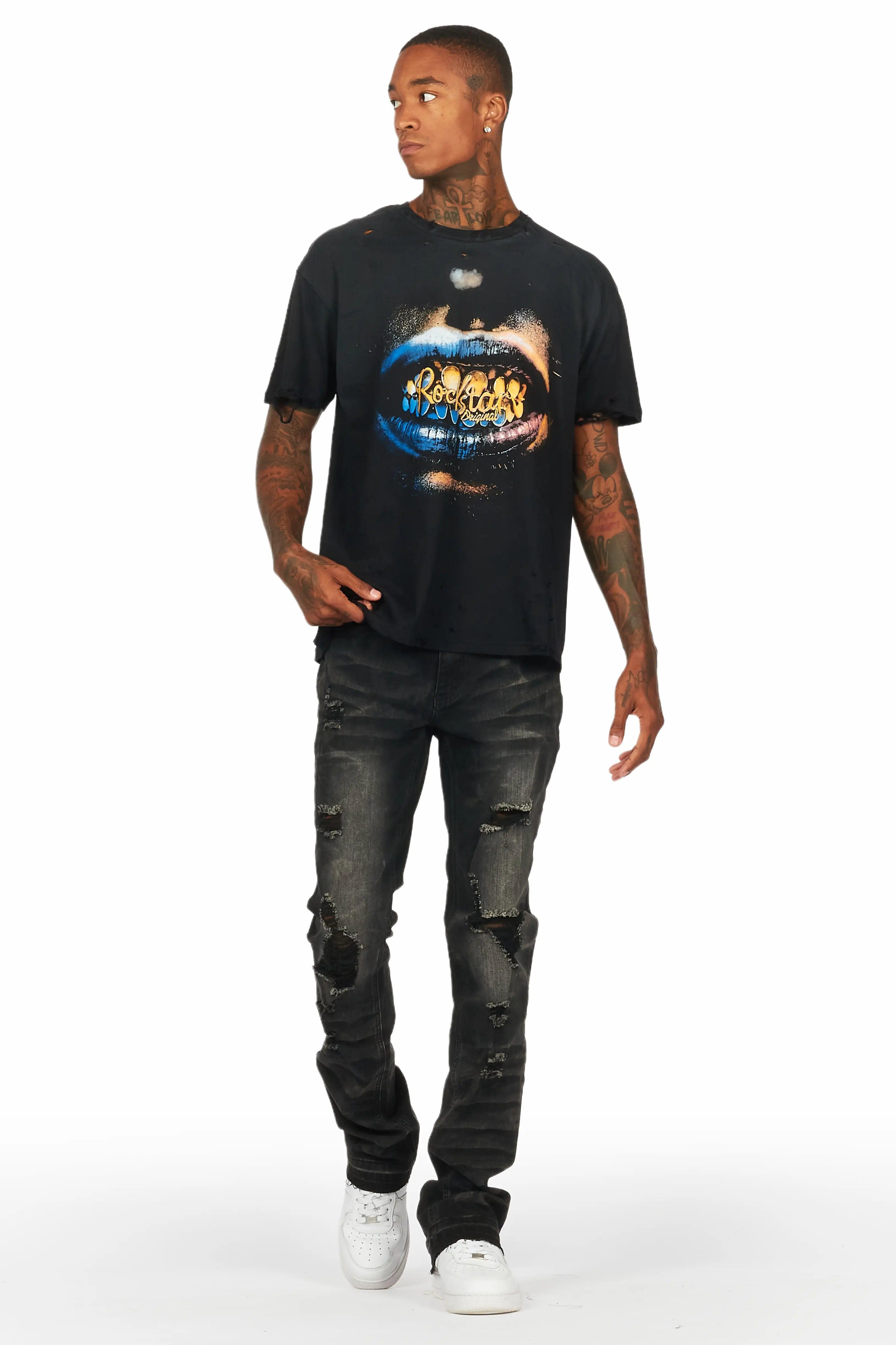 Jabbar Black Graphic Oversized T-Shirt Male Product Image