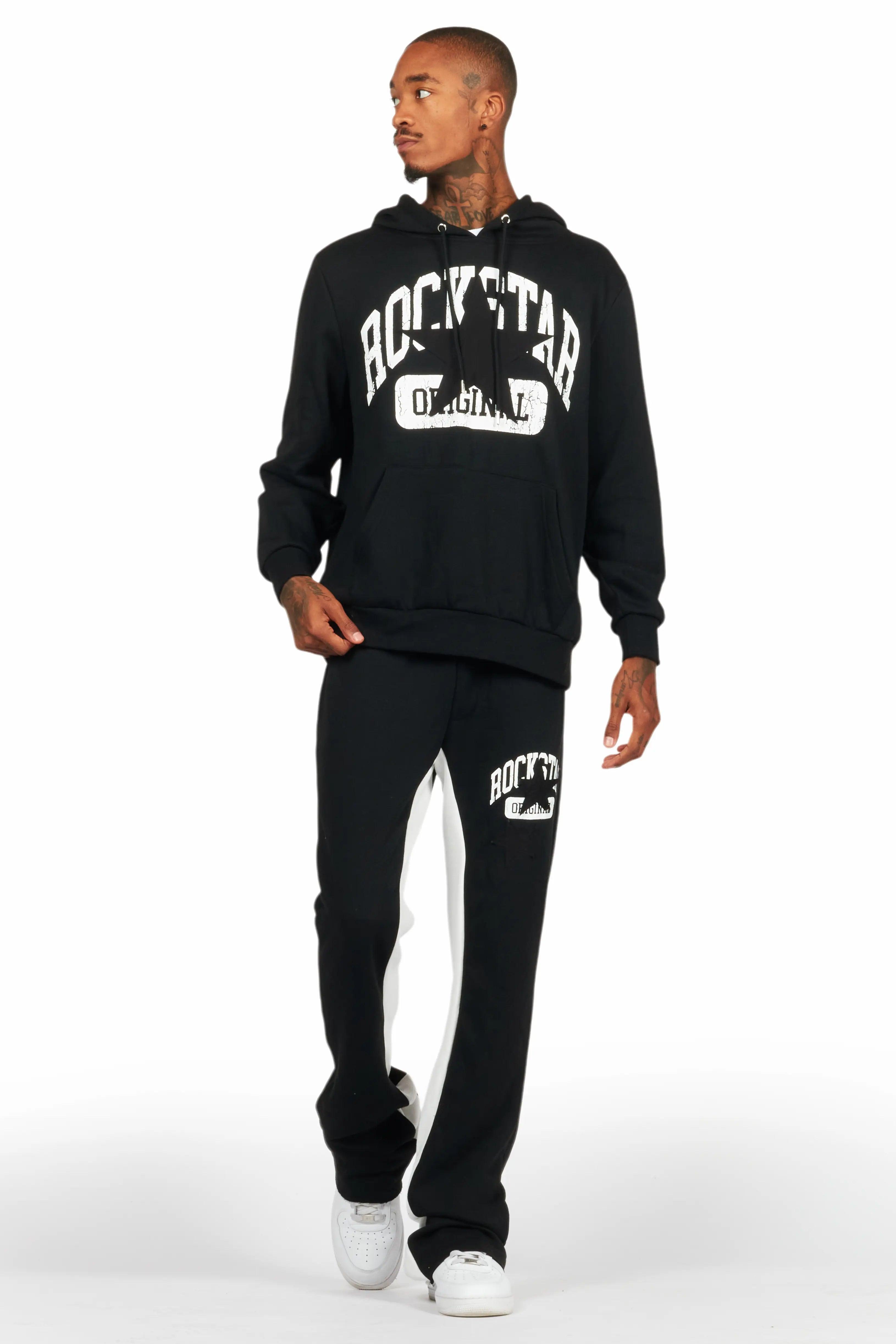 Mallor Black/White Baggy Stacked Hoodie Track Set Male Product Image