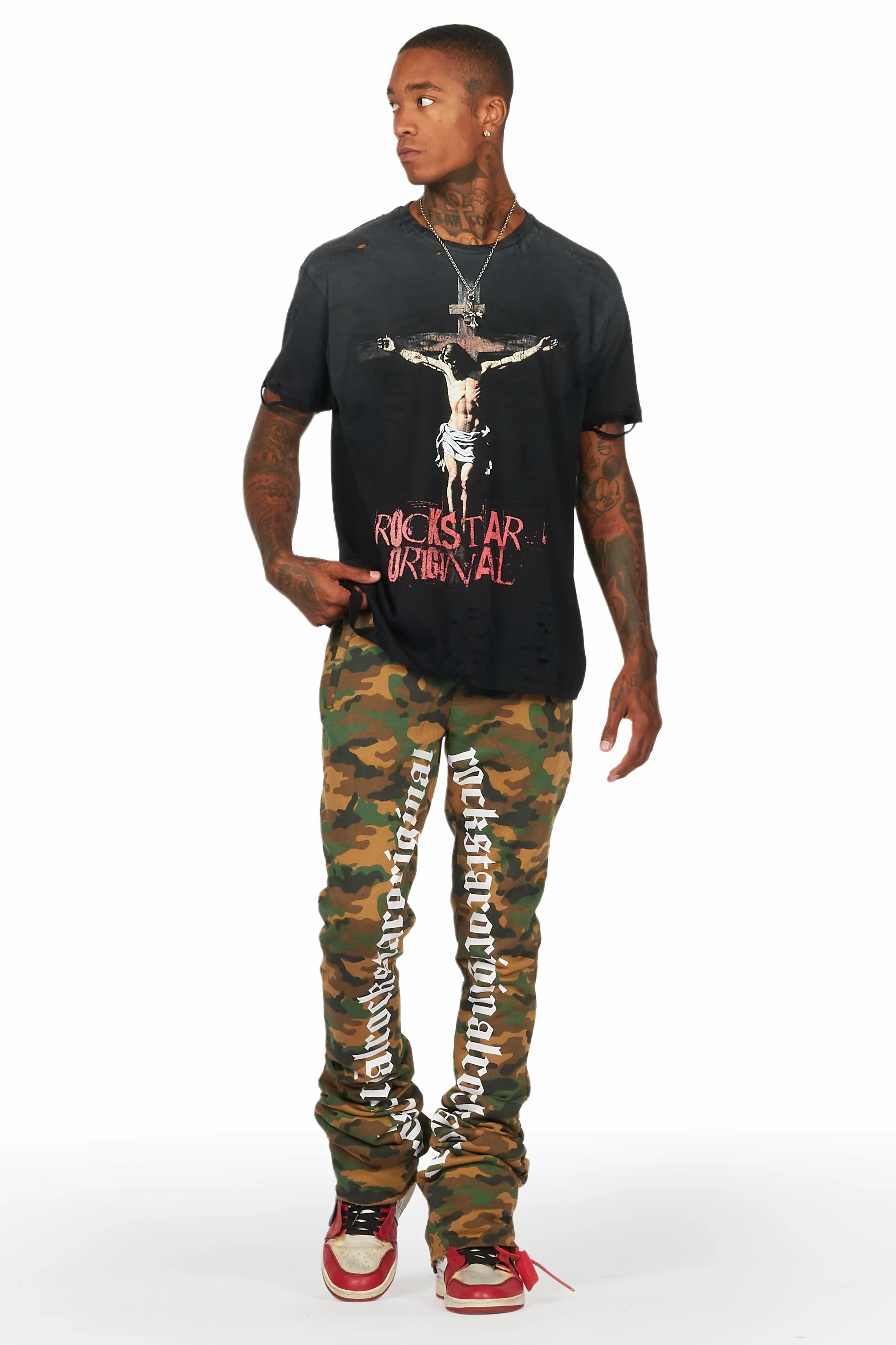 Callie Faded Camo Super Stacked Flare Pants Male Product Image