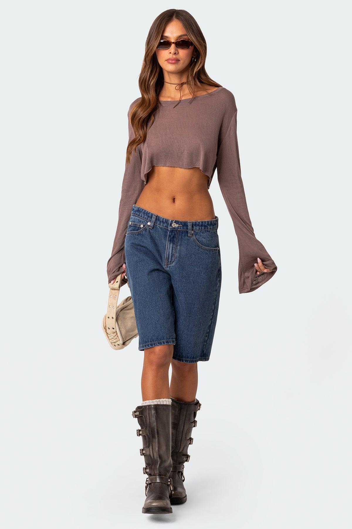Sheer Raw Hem Crop Top Product Image
