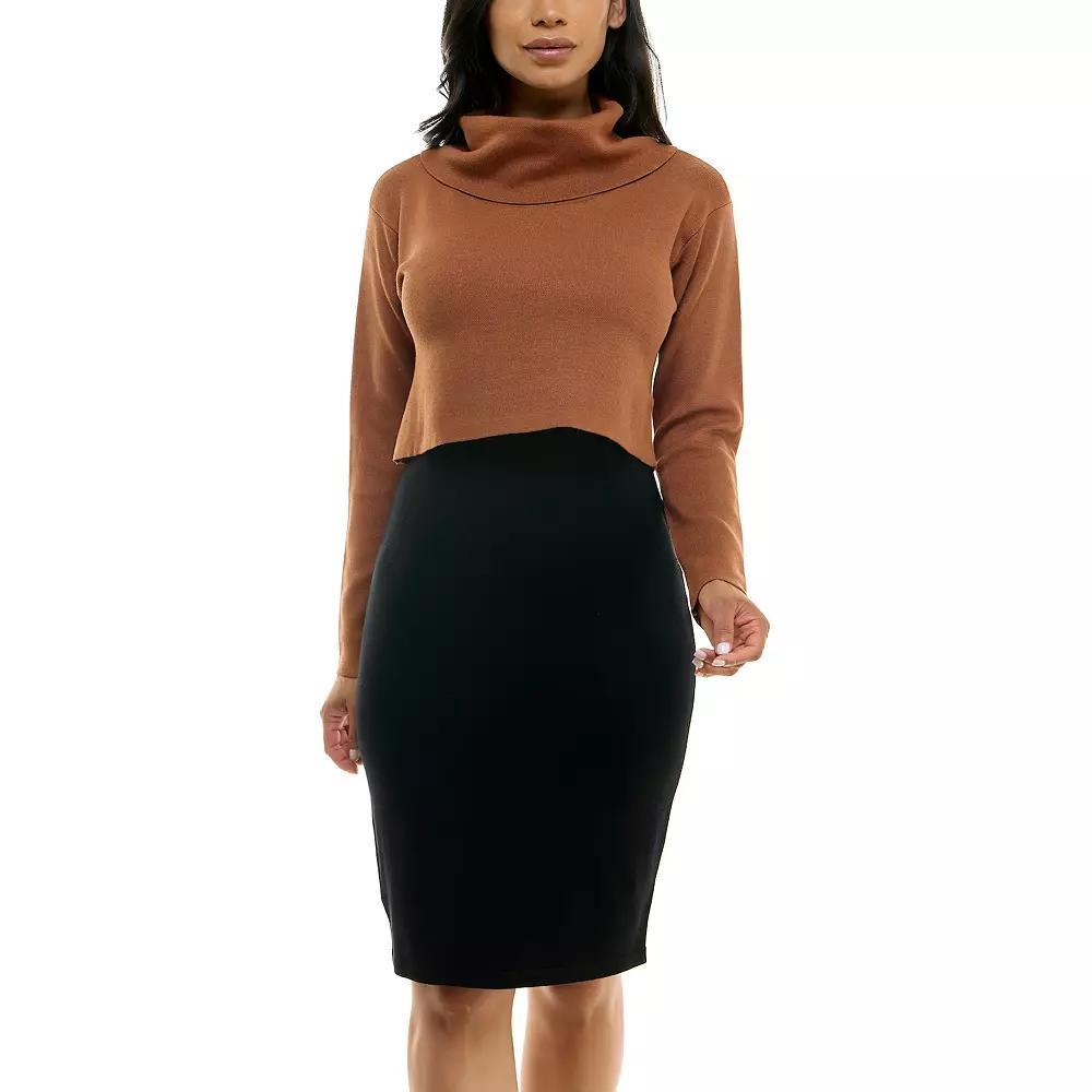 Women's Nina Leonard Colorblock Cowl Neck Sweater Dress, Size: Medium, Black Navy Product Image