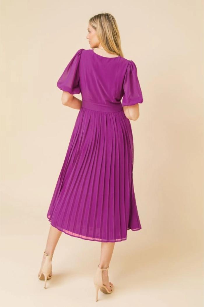 Solid Pleated Midi Dress Product Image