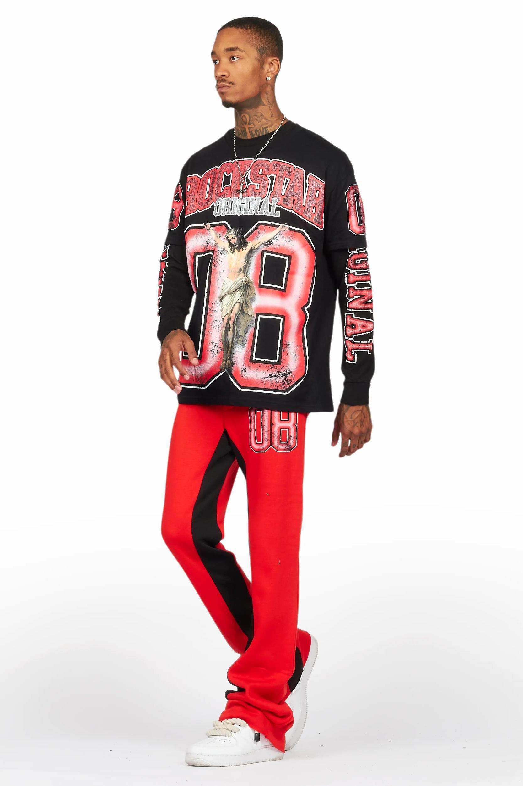 Fields Black/Red Double Layer T-Shirt/Baggy Pant Set Male Product Image