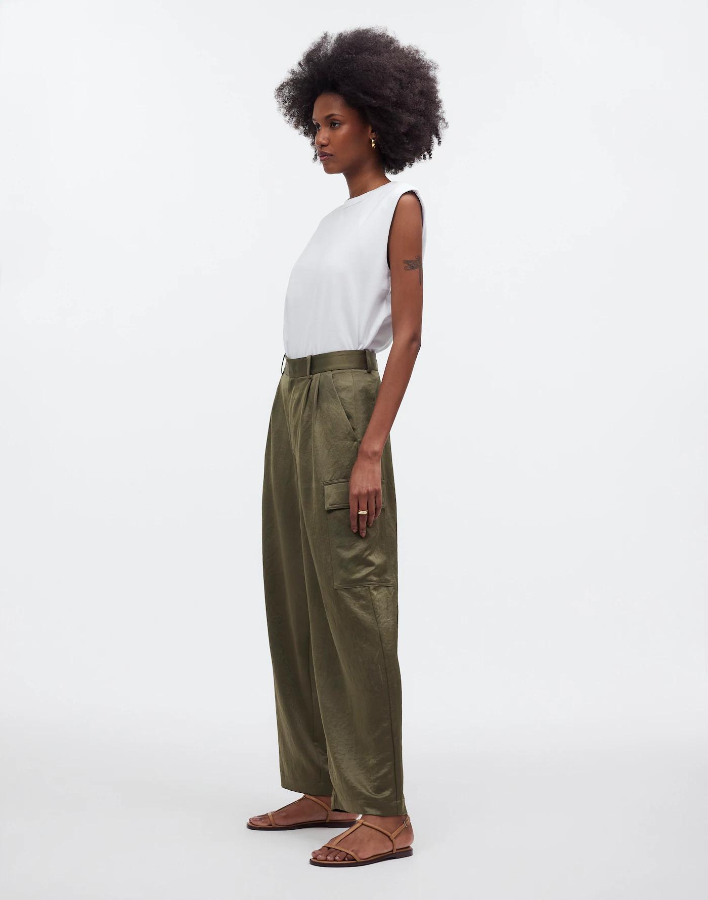 High-Rise Straight Cargo Trousers in Satin Product Image