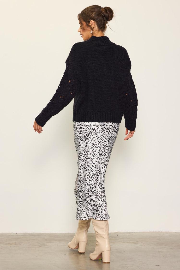 Crochet Sleeve Sweater - black Product Image