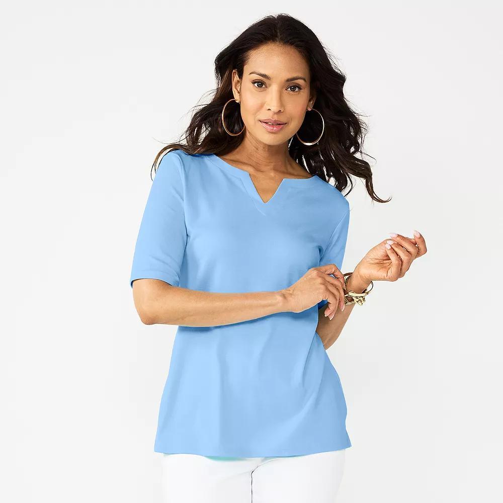Women's Croft & Barrow® Elbow-Sleeve Splitneck Top, Size: Medium, Hepatica Blue Product Image