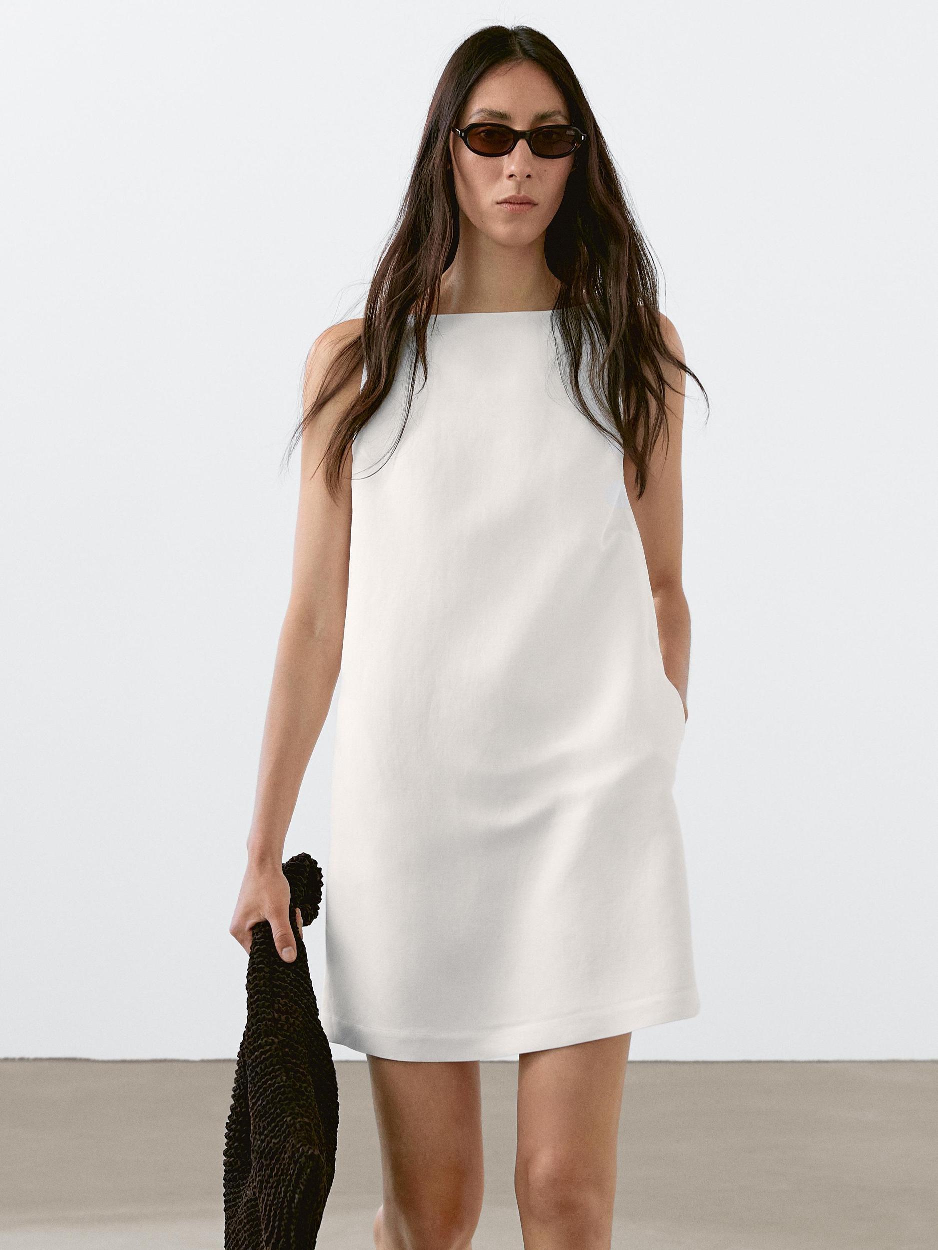 Flowing linen blend mini dress Product Image