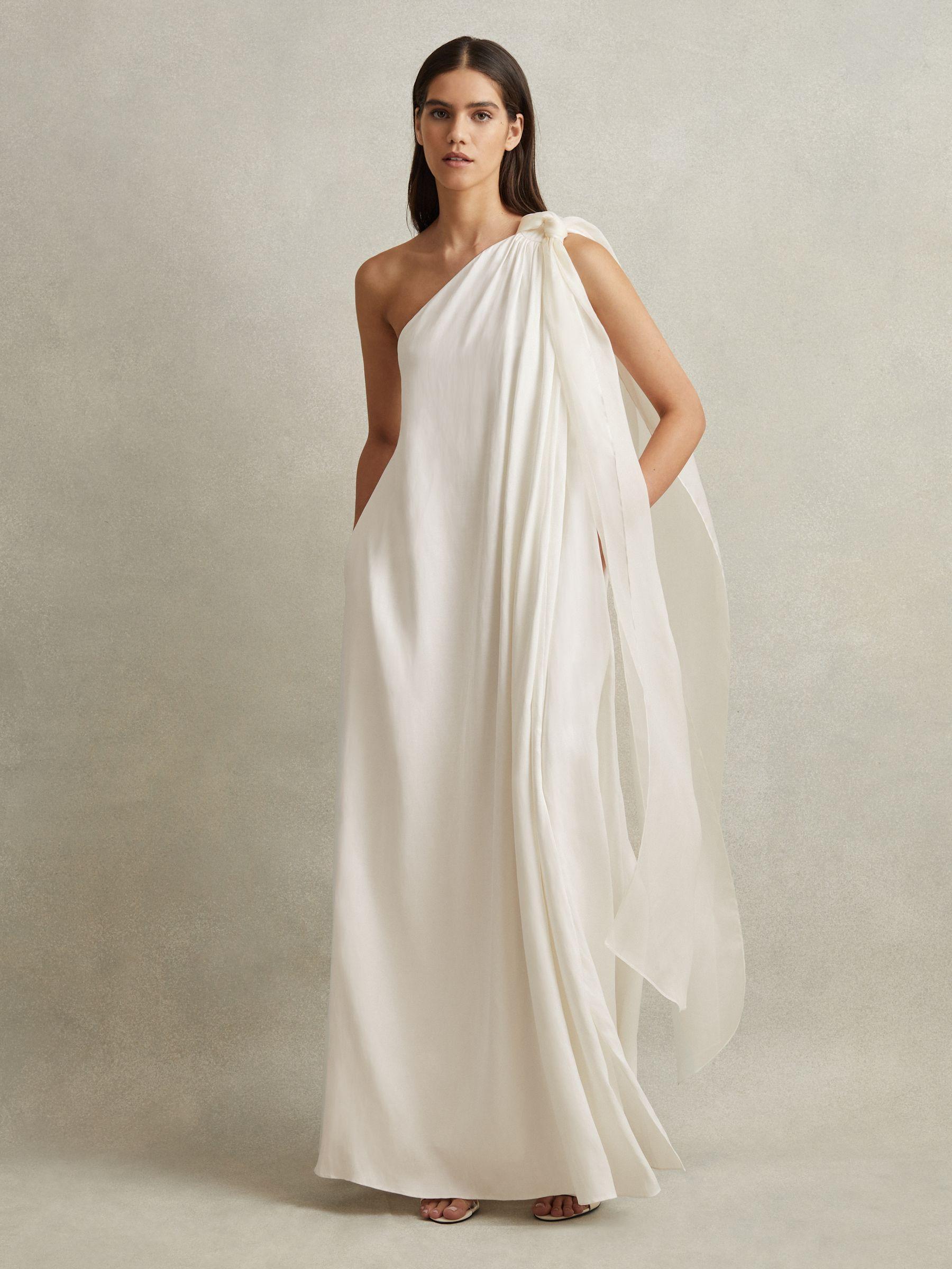 One-Shoulder Bow Maxi Dress in Ivory Product Image