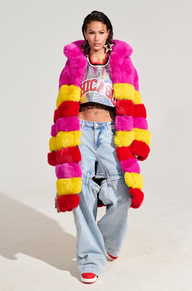 RAMI MULTI COLOR FAUX FUR PANEL TRENCH COAT Product Image