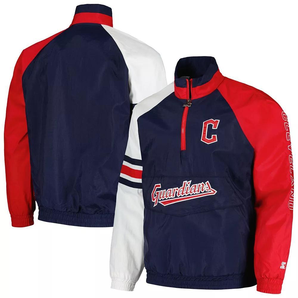 Men's Starter Navy/Red Cleveland Guardians Elite Raglan Half-Zip Jacket, Size: Medium, Grd Blue Product Image