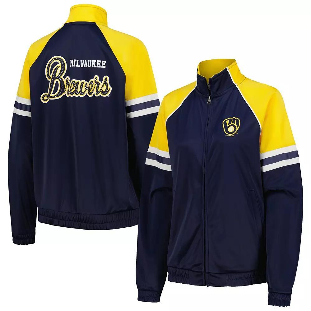 Women's G-III 4Her by Carl Banks Navy Milwaukee Brewers First Place Raglan Full-Zip Track Jacket, Size: Medium, Blue Product Image