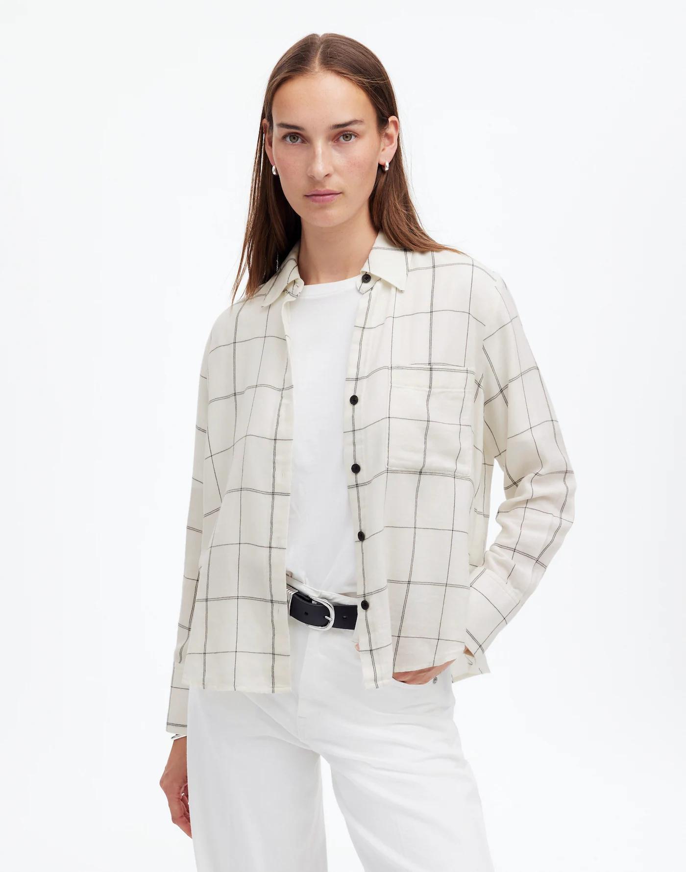 Easy Y-Neck Button-Up Shirt Product Image