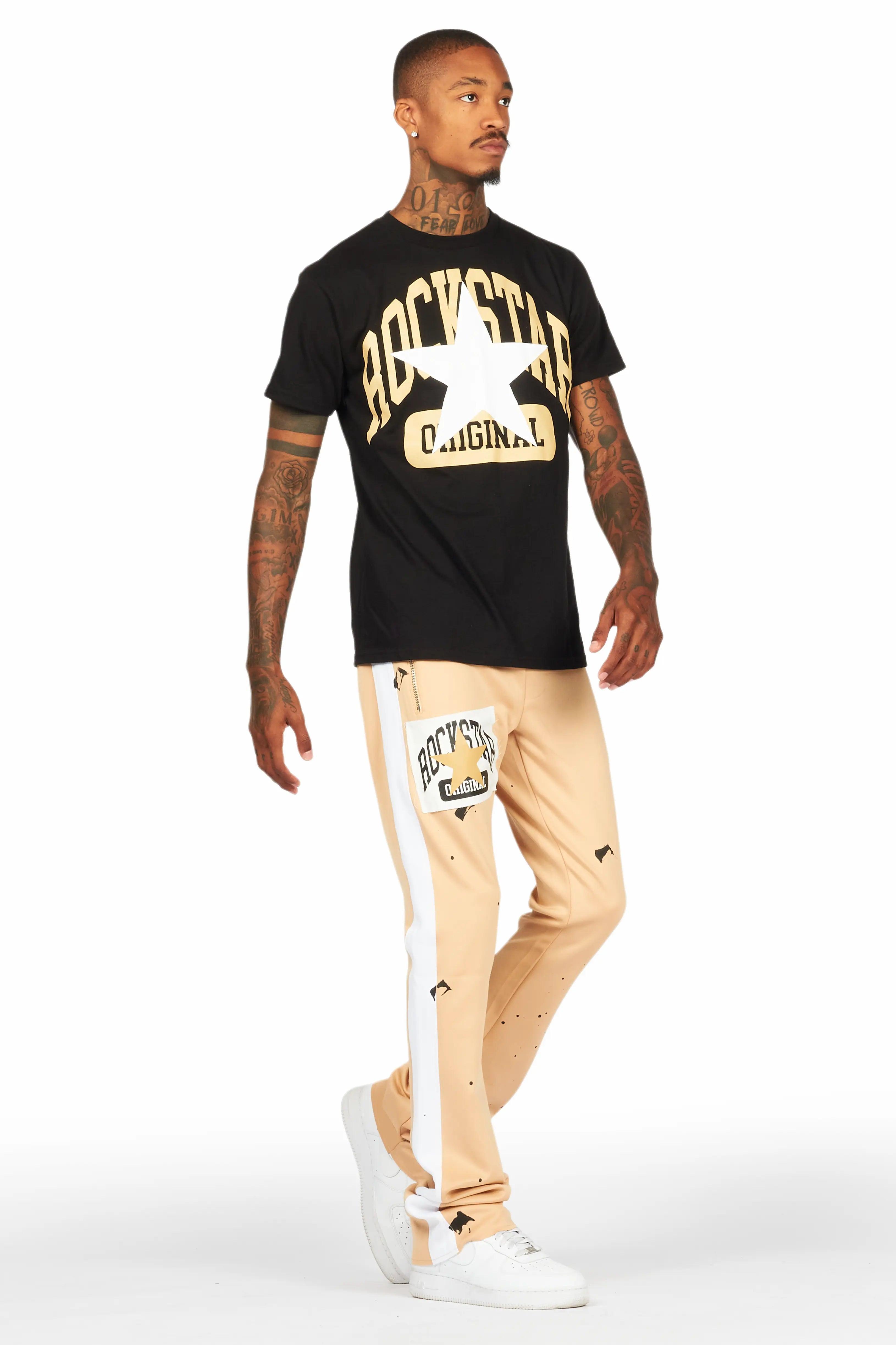 Dash Black/Beige T-Shirt/Stacked Flare Track Set Male Product Image