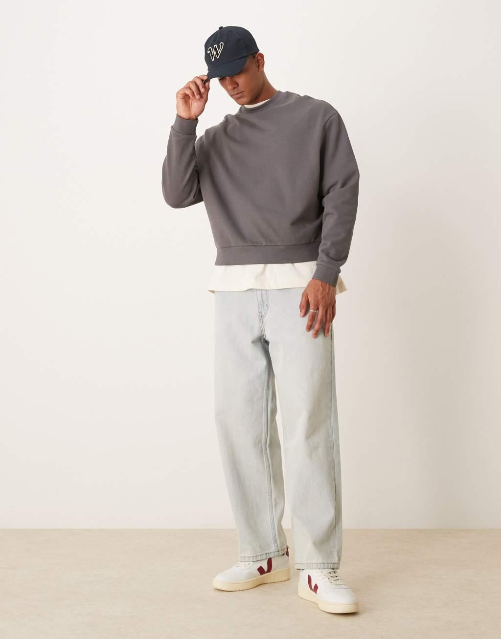 ASOS DESIGN essential boxy oversized sweatshirt in charcoal Product Image