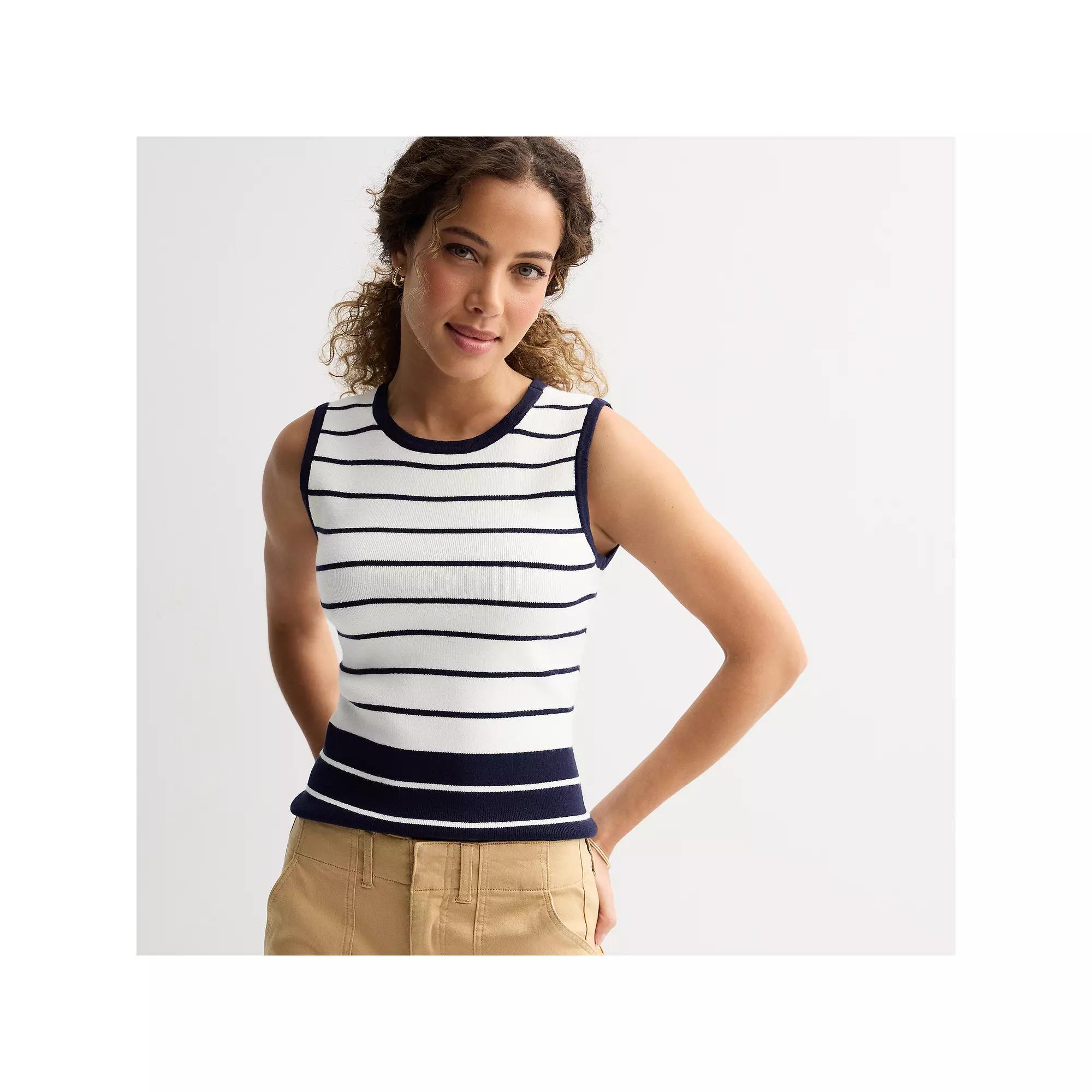 Women's Draper James Sweater Tank Top, Size: XS, Navy White Strip Product Image