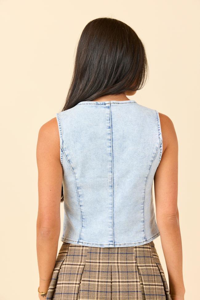 My Favorite Light Wash Stretch Denim Vest Product Image