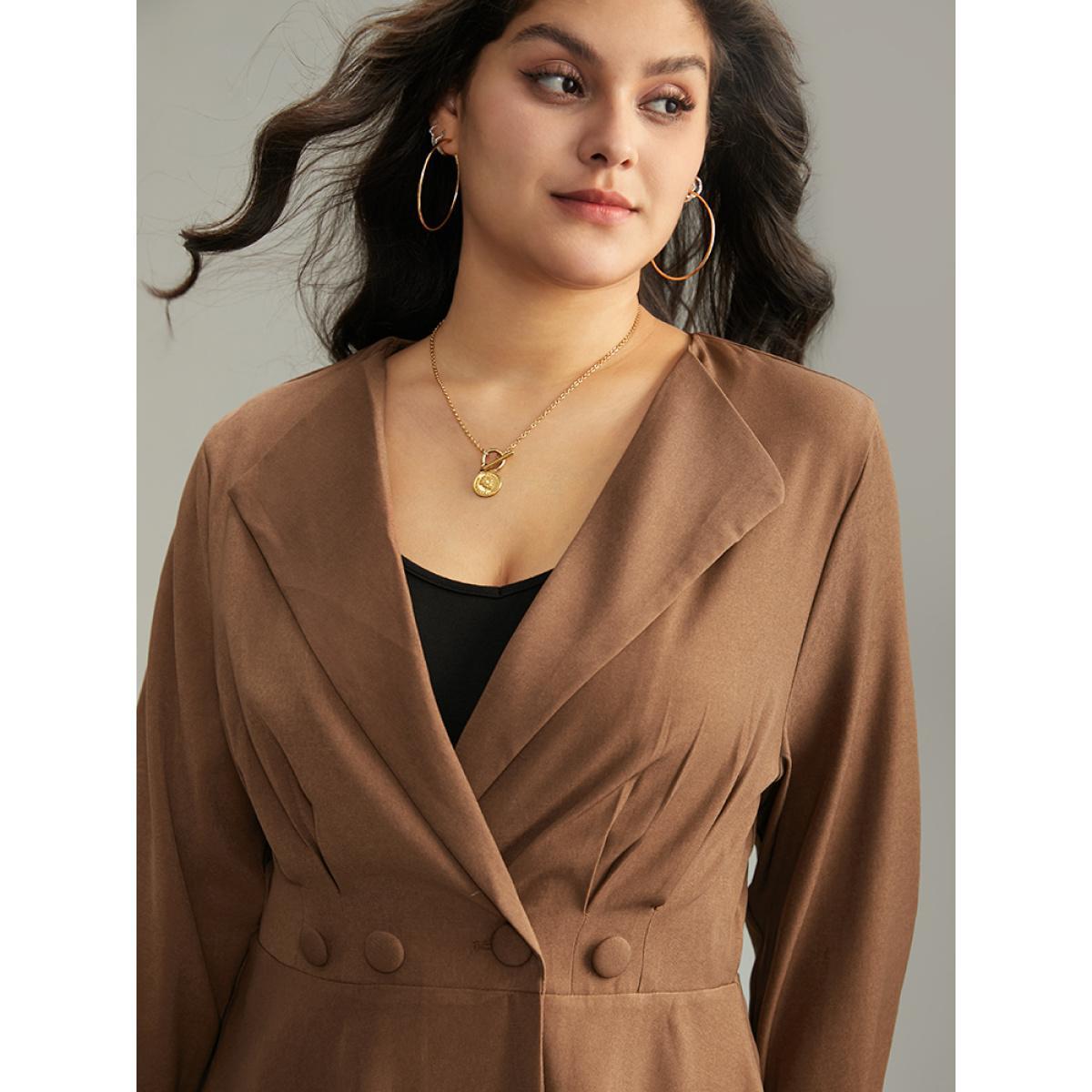 Plus Size Lapel Collar Buckle Detail Plicated Detail Coat Women DarkBrown Elegant Plain Bodycon Ladies Dailywear Winter Coats BloomChic 26/4X Product Image